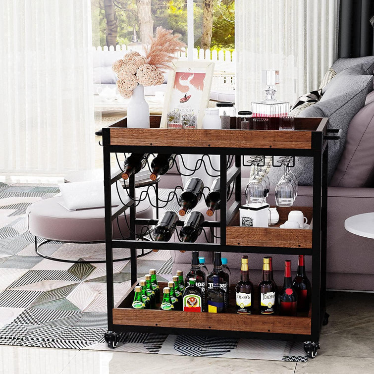 Black bar cart with wine online rack